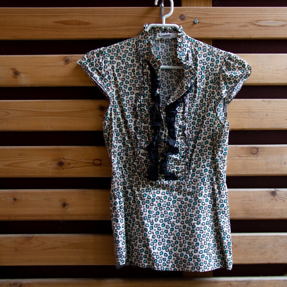 Cap-sleeve ruffle blouse